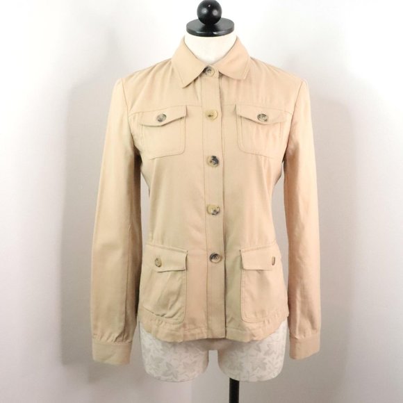 Theory Women's 4 Tan Safari Style Cotton Stretch Blazer Shirt Jacket - Picture 1 of 11
